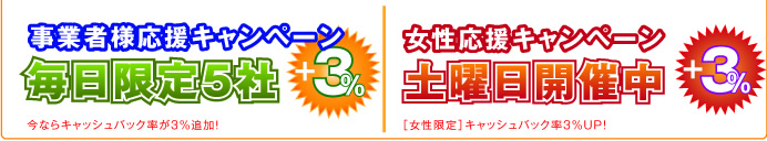 キャンペーン内容の詳細：女性応援キャンペーン土曜日開催中